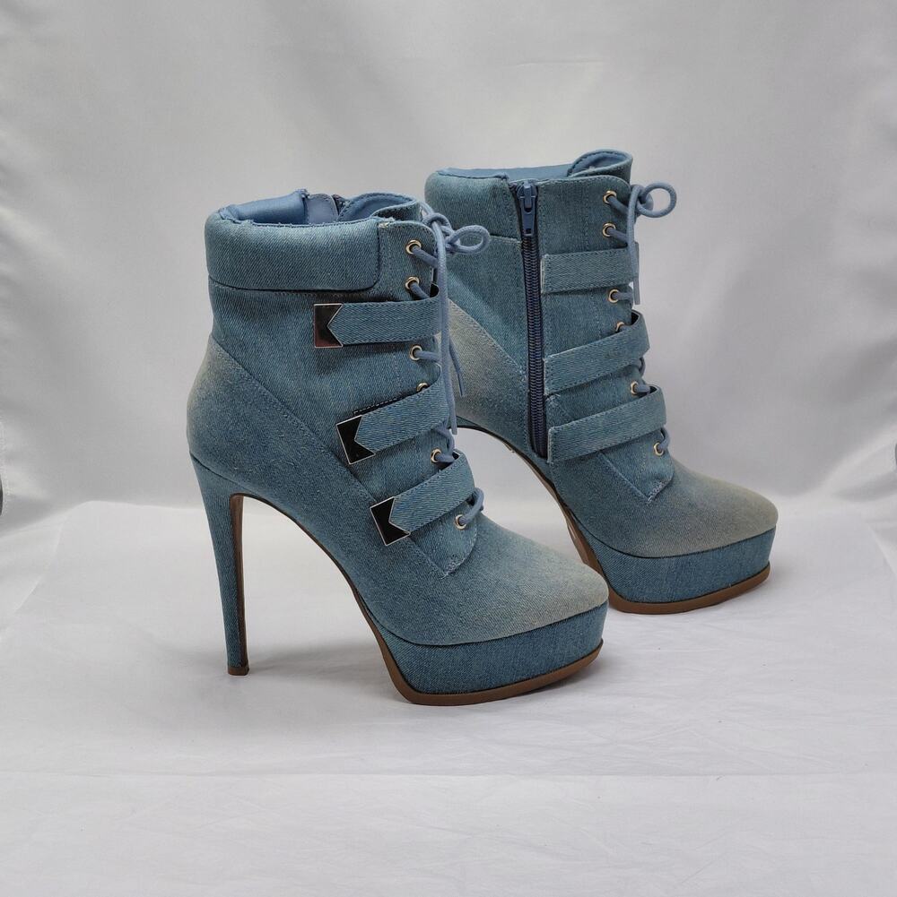 Thalia Sodi Womens Sasha Denim Platform Ankle Boots Size 7 Blue Y2K Revival
